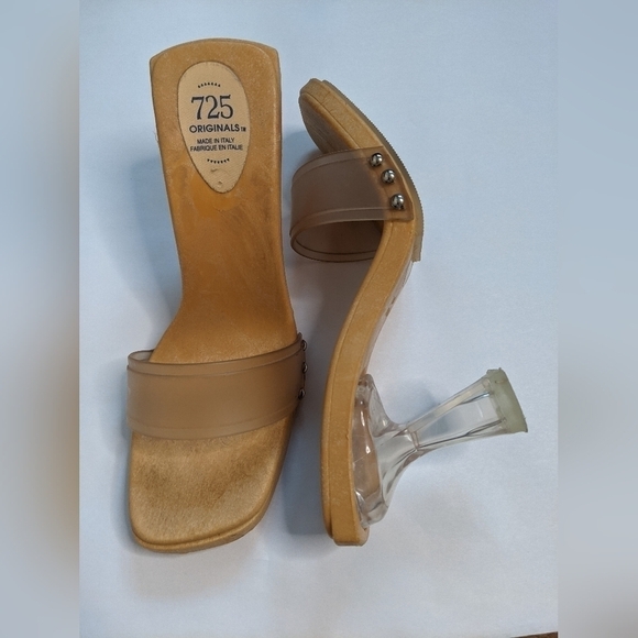 Vintage Shoes - vintage 725 originals wooden Y2K clear open toe heel shoe